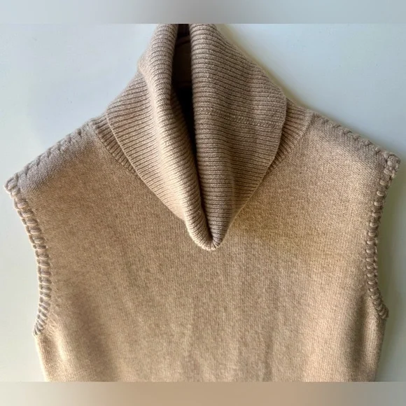 Theory 100% Cashmere Tan Cowl Turtleneck Vest Sweater Sleeveless Top, S - Picture 7 of 16